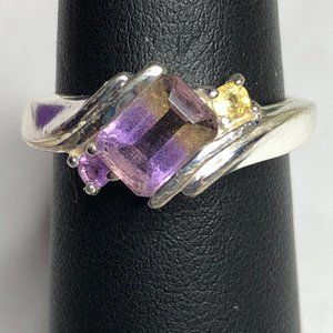 Sterling Ametrine Ring/ Amethyst & Citrine Accents